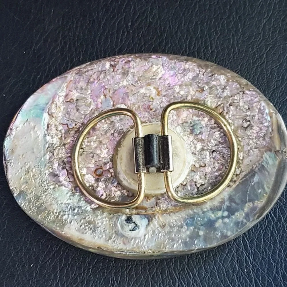 Large Oval Abalone Shell Belt Buckle Iridescent Mother of Pearl Western Boho
